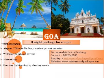 Ecstatic 4 Days 3 Nights Goa Holiday Package by M R TOURS AND PACKAGES